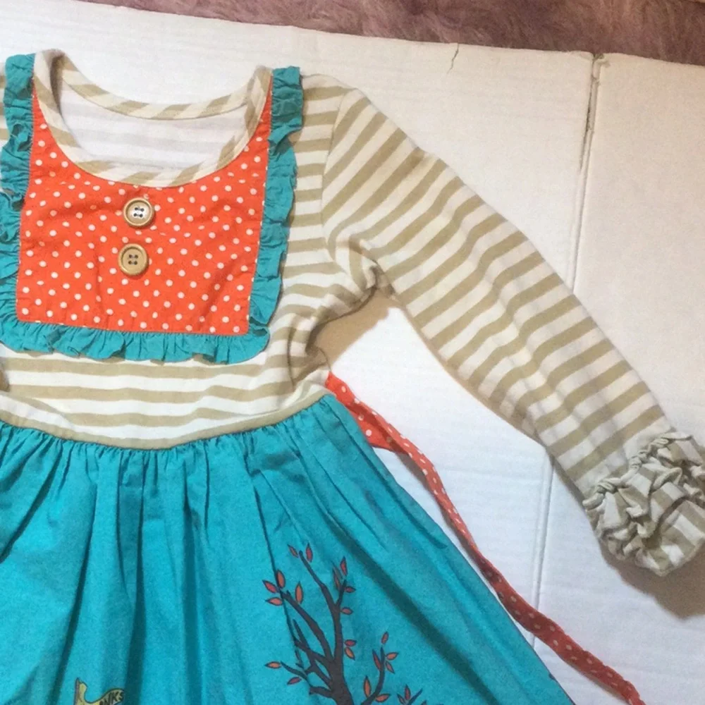 Eleanor Rose Teal Orange Cream Striped Adventure Print Dress